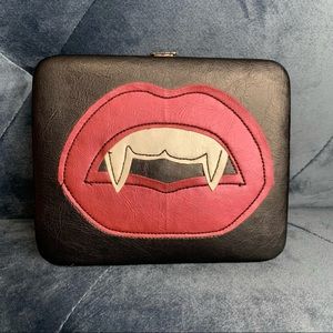 Vampire lips fangs small wallet clutch new faux leather